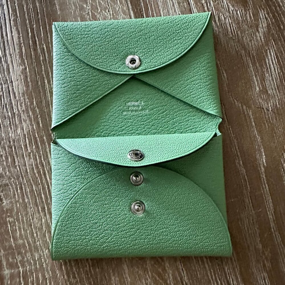Hermes Calvi Duo Card Holder - Vert Criquet